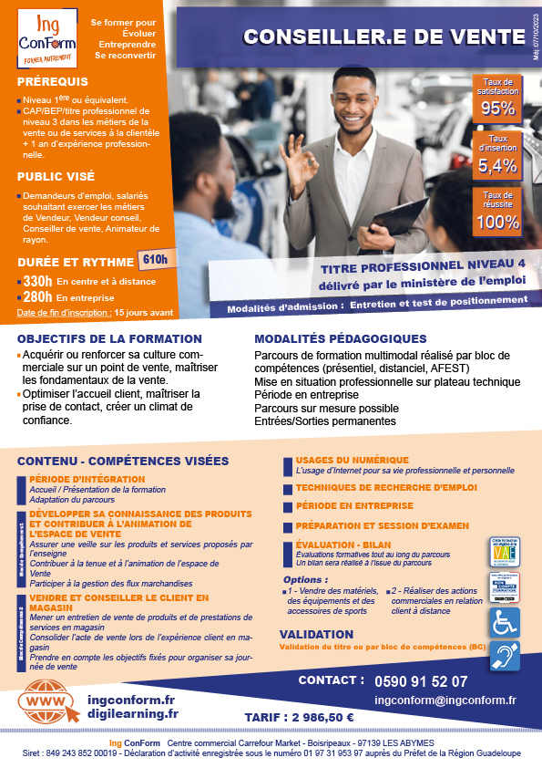 Conseiller Vendeur - Formation Guadeloupe