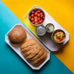 Formation transformation alimentaire. D'un coté des petits pains et de l'aère des conserve avec des fruits et légumes