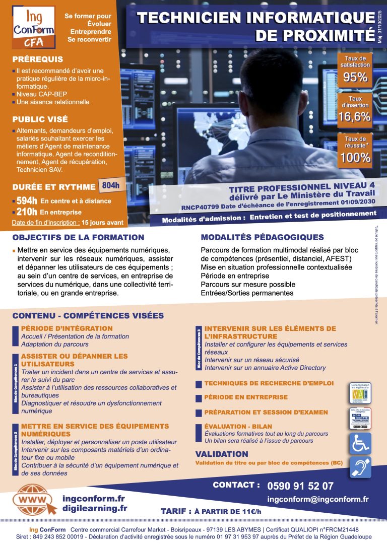 Technicien Informatique de Proximité CFA Guadeloupe