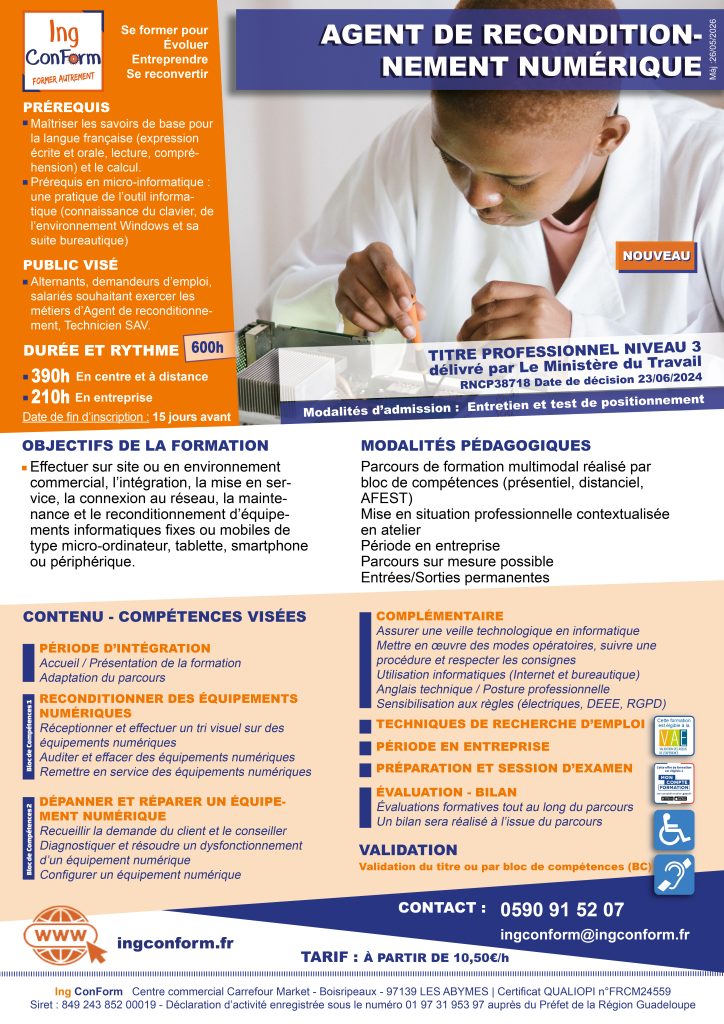 Formation Agent de reconditionnement numérique Guadeloupe