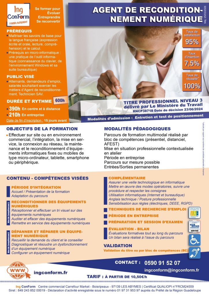 Formation Agent de reconditionnement numérique Guadeloupe