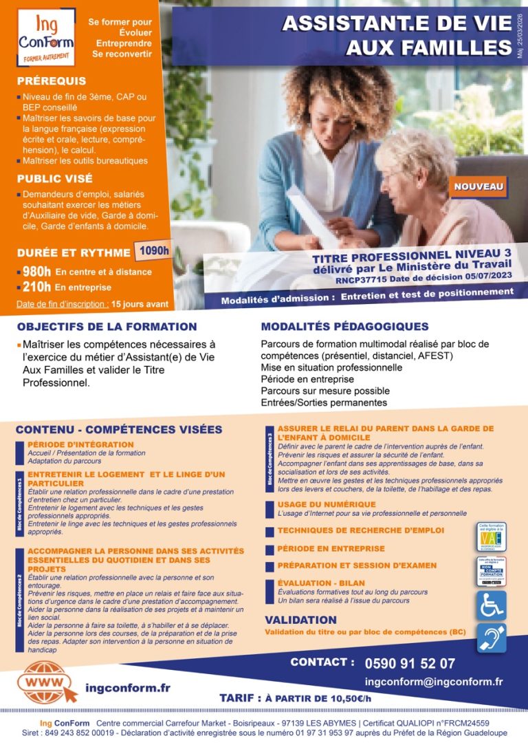 Formation Assistant de vie aux familles Guadeloupe