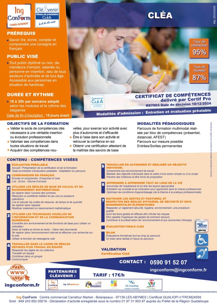 Formation CléA Socle Guadeloupe
