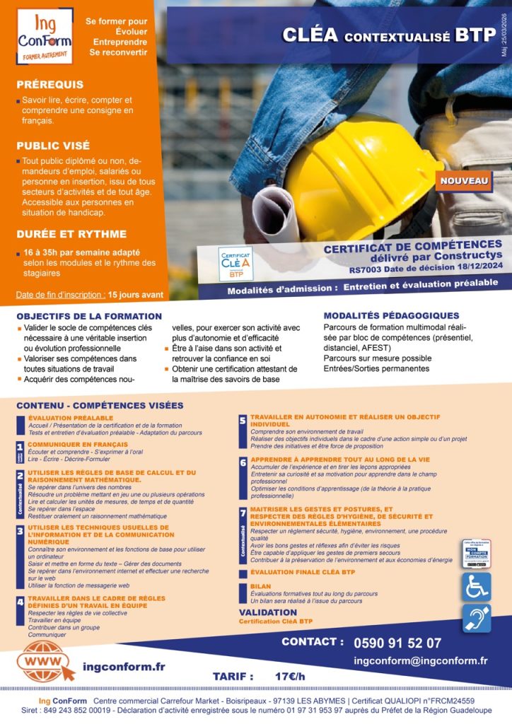 Formation CléA BTP Guadeloupe