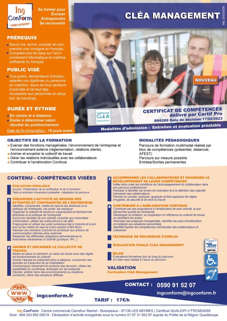 Formation CléA Management Guadeloupe