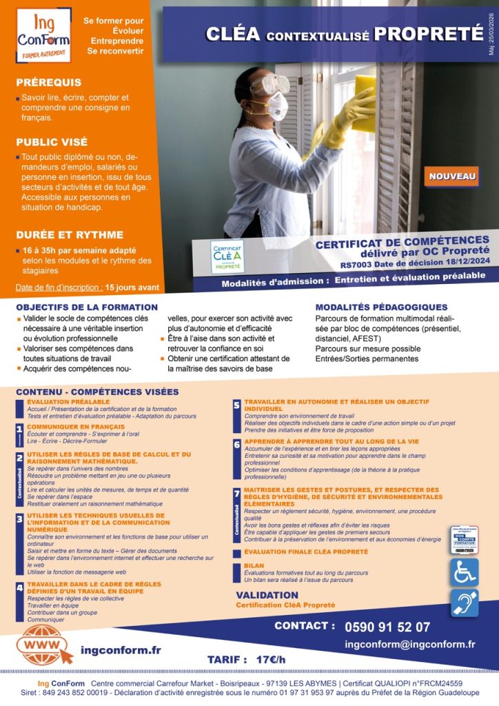 Formation CléA Propreté Guadeloupe