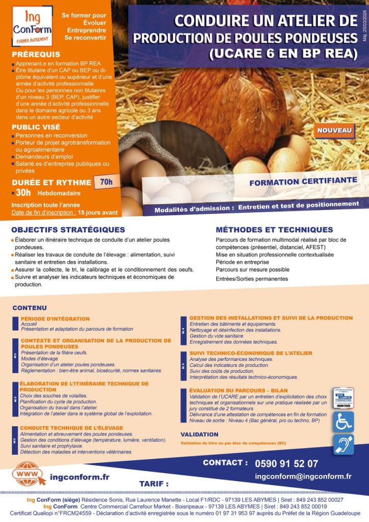 Formation Conduire un Atelier de Production de Poules Pondeuses - Guadeloupe