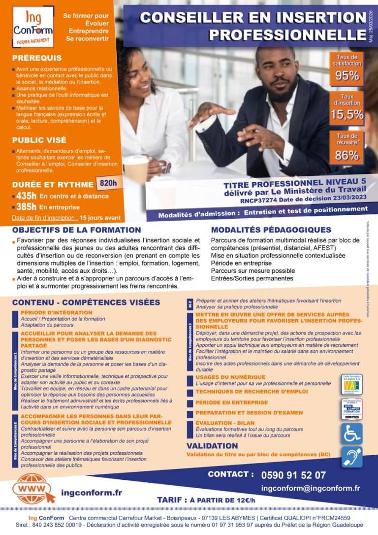 Formation Conseiller en insertion professionnelle Guadeloupe