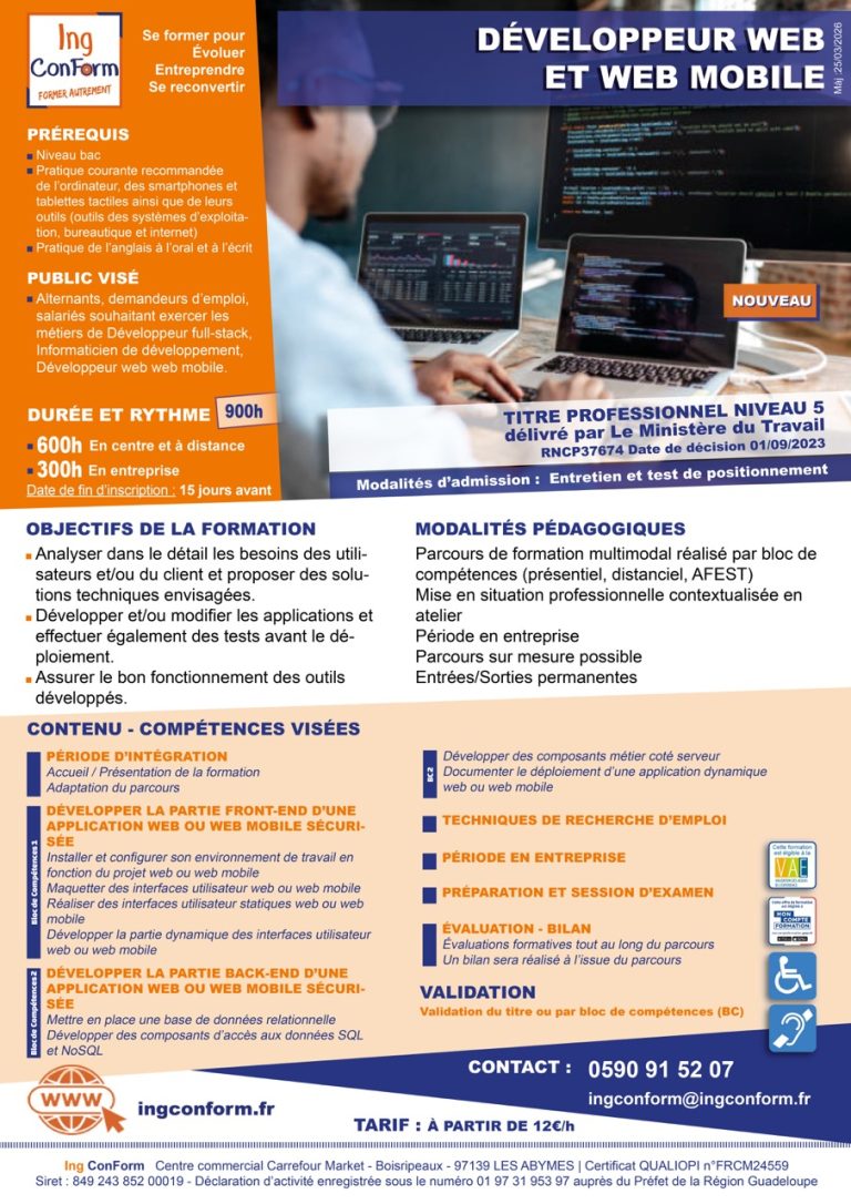 Formation Développer Web Web Mobile Guadeloupe