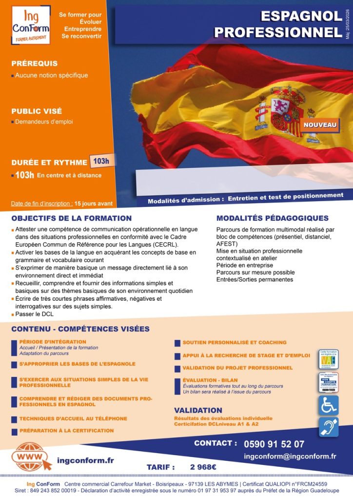 Formation Espagnol Professionnel Guadeloupe