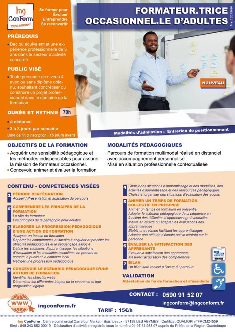 Formation Formateur Occasionnel d'Adultes Guadeloupe