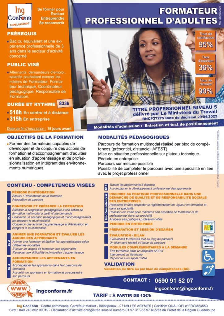 Formation Formateur Professionnel d'Adultes Guadeloupe