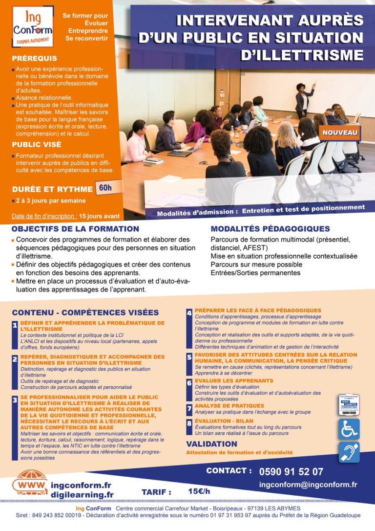 Formation Intervenant auprès d'un public en situation d'illettrisme Guadeloupe
