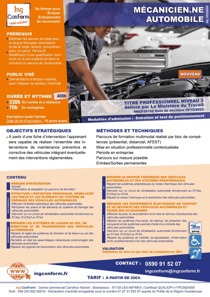 Formation Mécanicien Guadeloupe