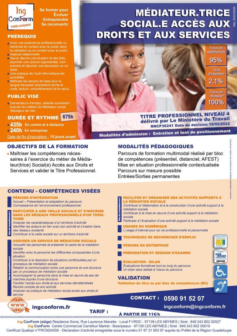 Formation Médiateur social accès aux droits et aux services Guadeloupe