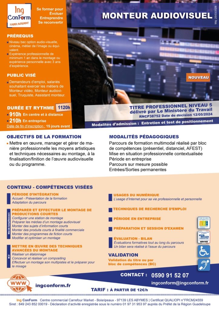 Formation Monteur Audiovisuel Guadeloupe