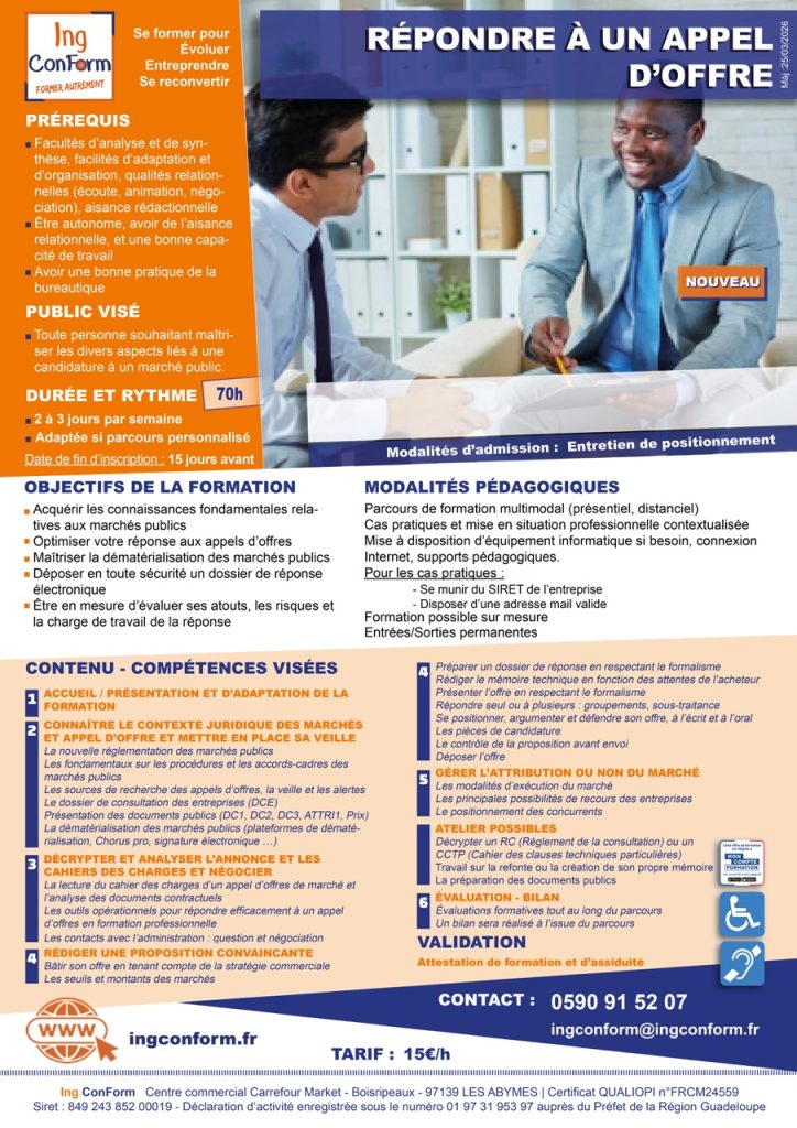 Formation Répondre à un appel d'offre Guadeloupe
