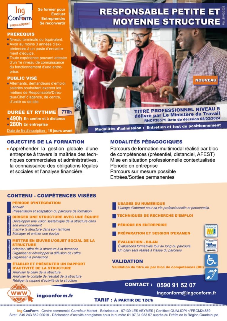 Formation Responsable Petite et Moyenne Structure Guadeloupe