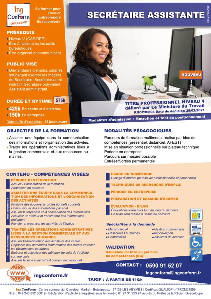 Formation Secrétaire assistante Guadeloupe