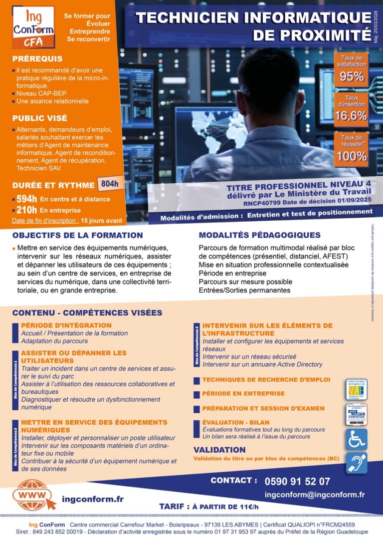 Formation Technicien Informatique de Proximité Guadeloupe