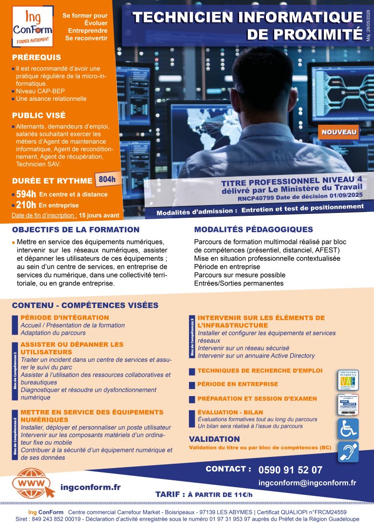 Formation Technicien Informatique de Proximité Guadeloupe