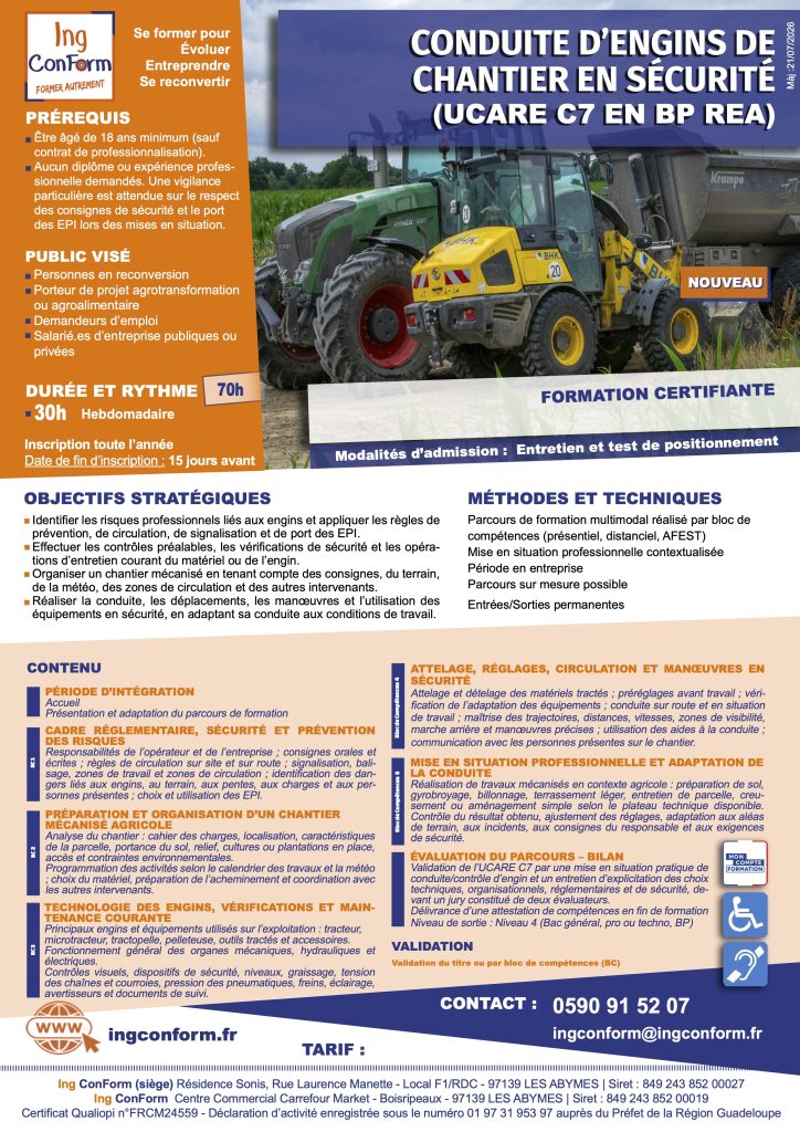 Formation Conduite d'Engins de chantier en sécurité Guadeloupe
