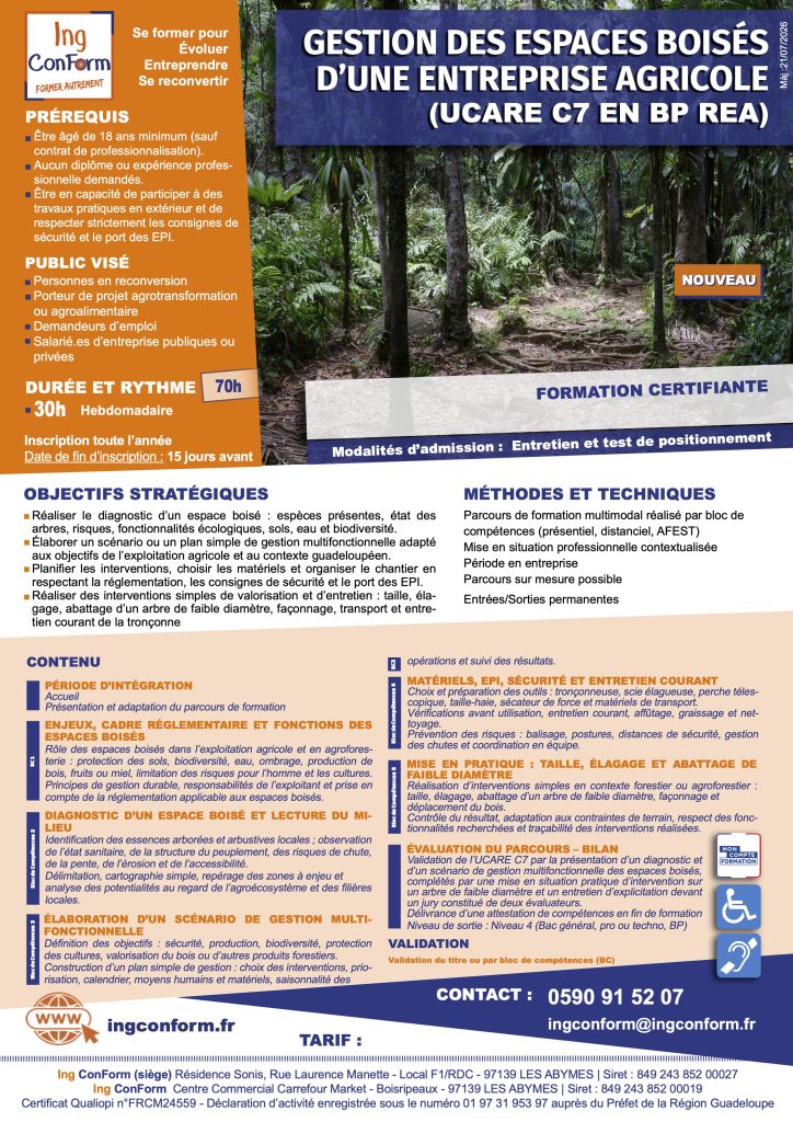 Formation Gestion des espaces boisés d'une Entreprise agricole Guadeloupe