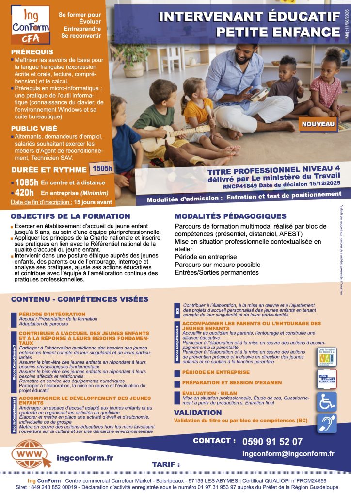 Formation Intervenant Éducatif Petite Enfance - Guadeloupe
